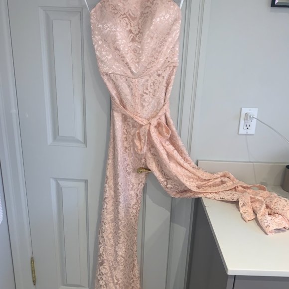 TBDress Halter Sashes Lace Bridesmaid Jumpsuit - Picture 8 of 16